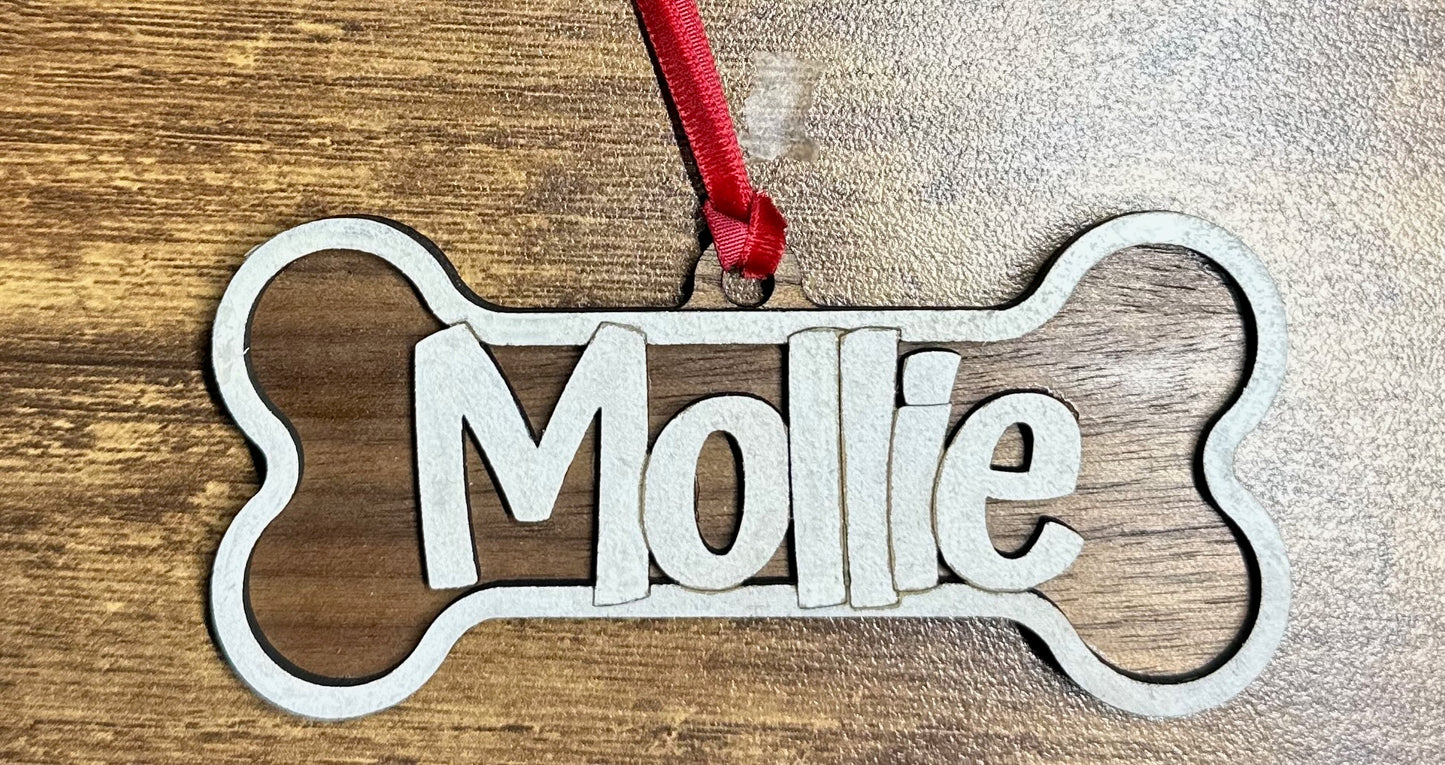 Christmas Ornament - Custom Pet name Bone shape